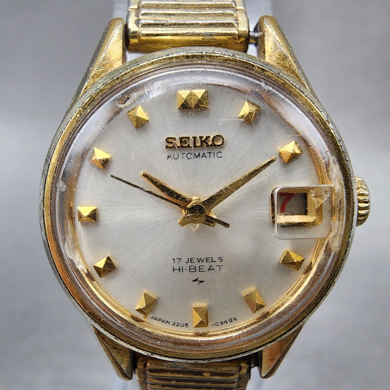 Seiko Automatic Watch Women 23mm White Dial Gold Tone Date 22050259 Runs1