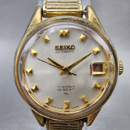 Seiko Automatic Watch Women 23mm White Dial Gold Tone Date 22050259 Runs1