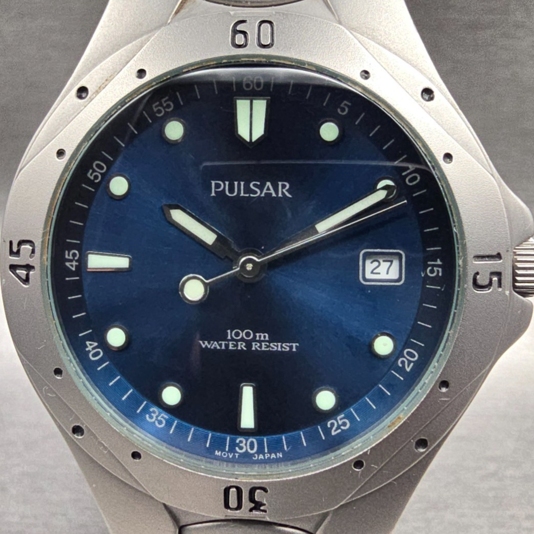 Seiko Pulsar Watch Men 37mm Blue Dial Silver Tone Date VX32-X206 New Battery1