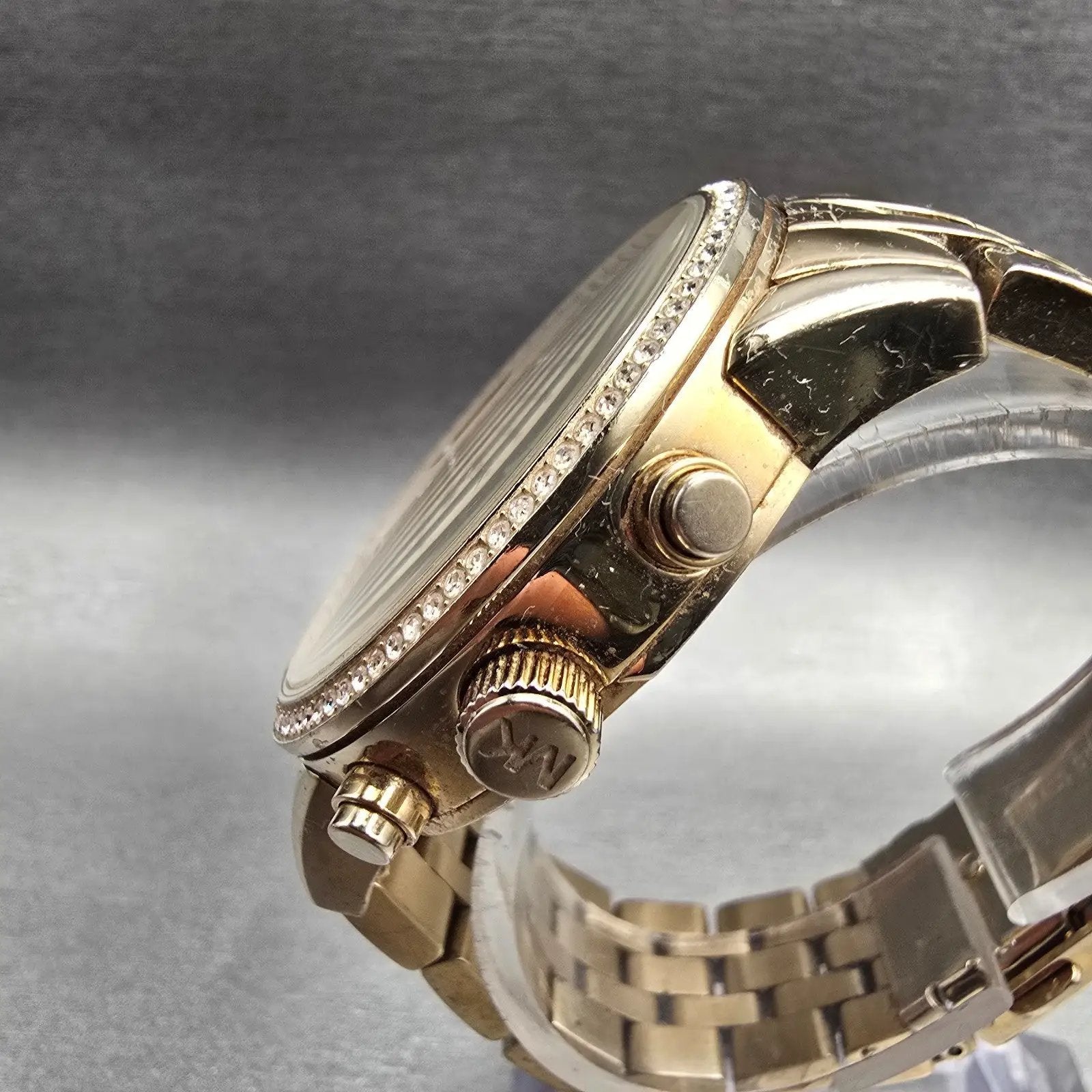 Michael Kors Chronograph Watch Women 41mm Gold Dial Gold Tone Date MK6342 NewBat2