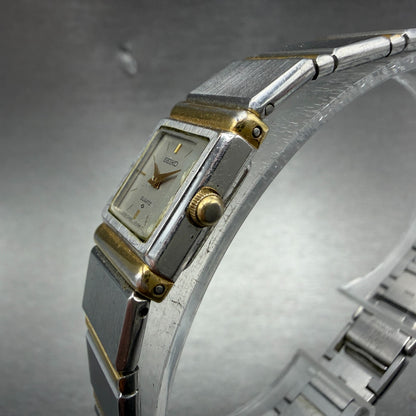 Seiko Tank Watch Women 14mm Silver Dial Two Tone Square 1E20-5030 New Battery2
