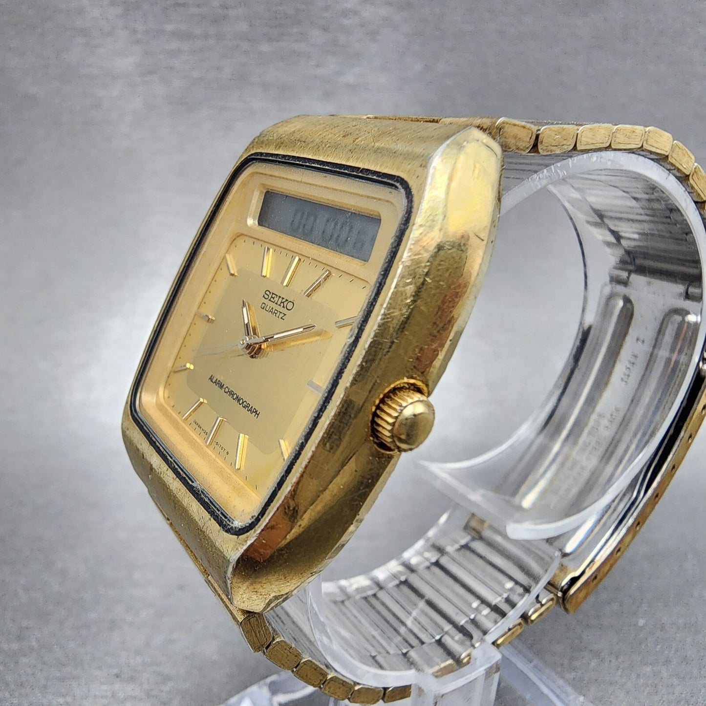 Seiko Analog Digital Watch Men 32mm Gold Dial Gold Tone H3575109 New Battery2