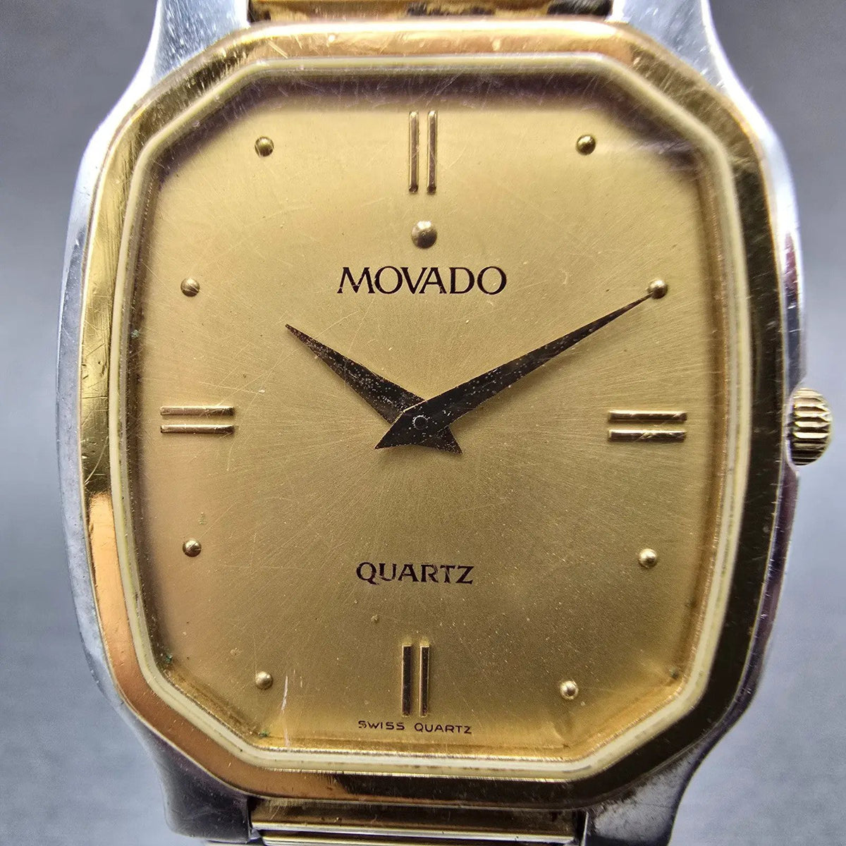 Movado Watch Men 28mm Gold Dial Two Tone Rectangle 87-41-471 Swiss PARTS2