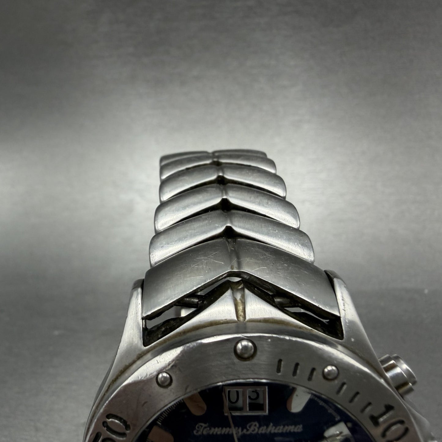 Tommy Bahama Chronograph Watch Men 43mm Blue Dial Steel Big Date TB3013 New Batt4
