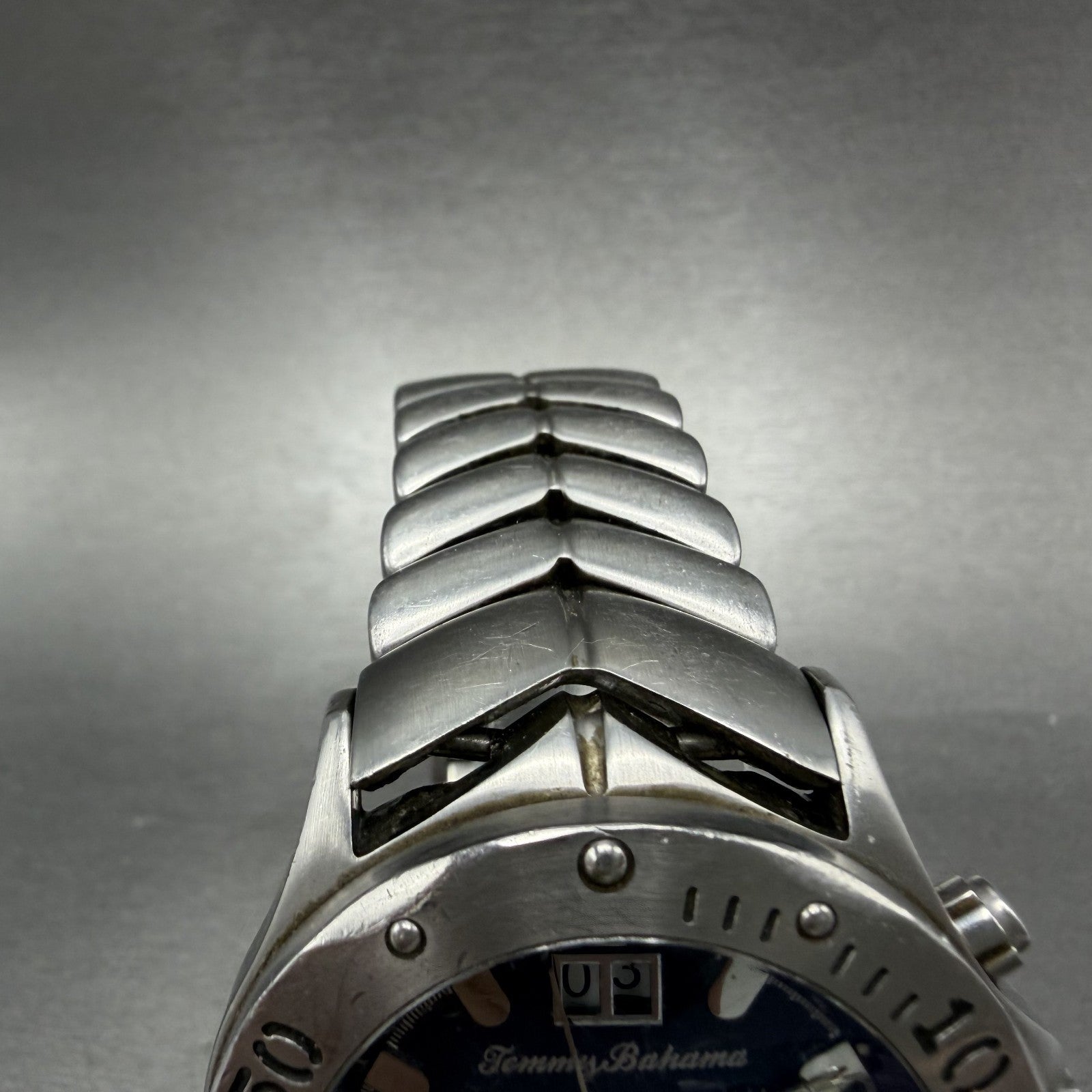 Tommy Bahama Chronograph Watch Men 43mm Blue Dial Steel Big Date TB3013 New Batt4