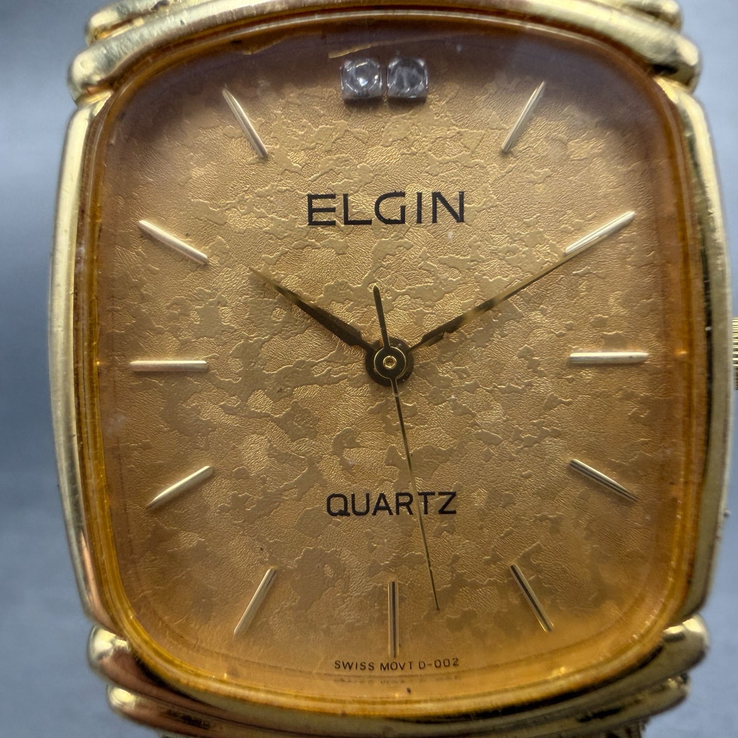 Elgin Watch Men 26mm Gold Dial Gold Tone Rectangle FK282 New Battery VTG1