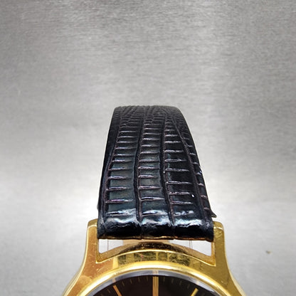 Seiko Watch Men 34mm Black Dial Gold Tone Round V7008A10 Leather PARTS5