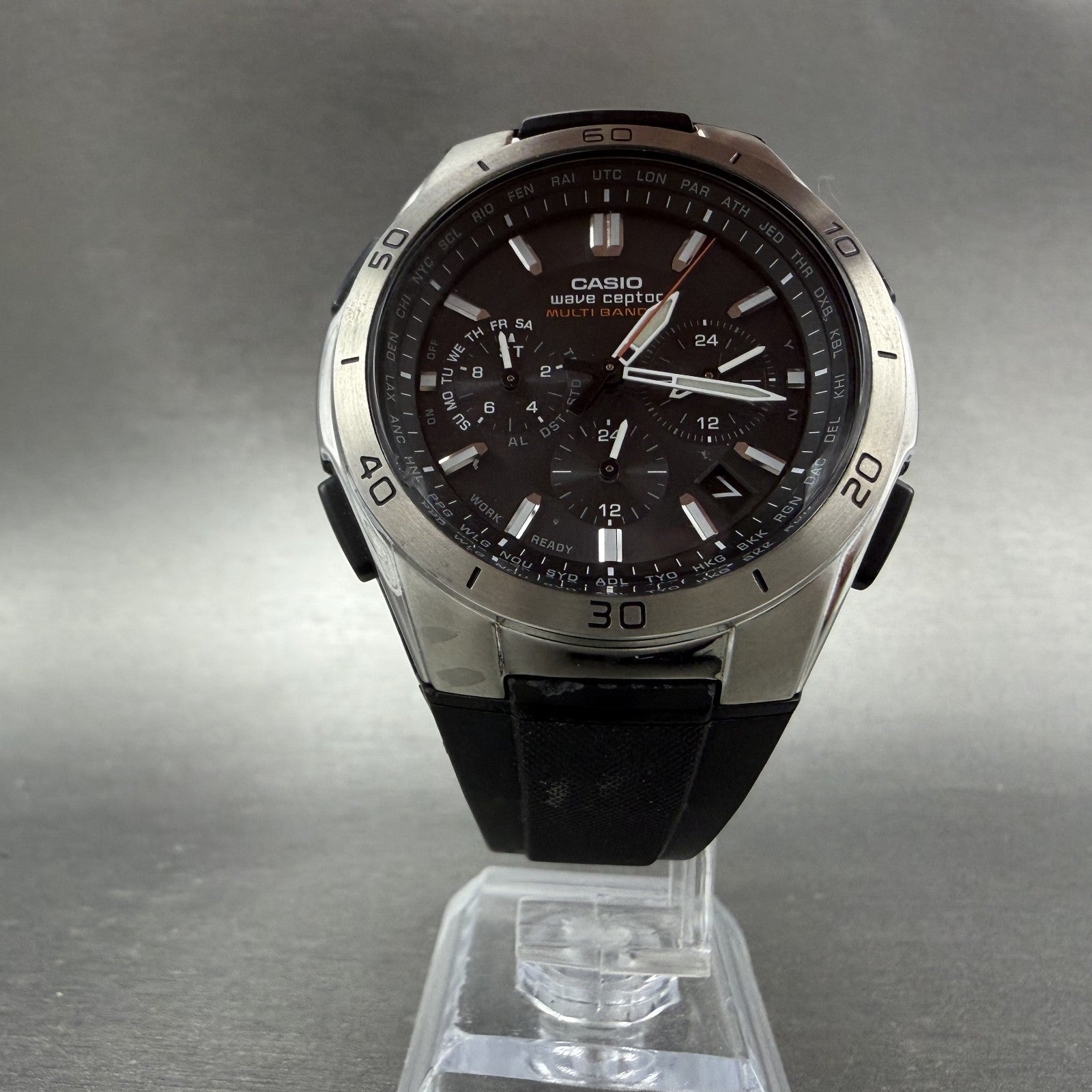 Casio Waveceptor WVQ-M410 Watch Men 43mm Black Dial Silver Tone Date Solar Runs5
