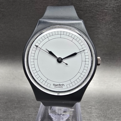 Swatch INC Watch Men 34mm White Dial Black Tone Round GA103 New Battery0