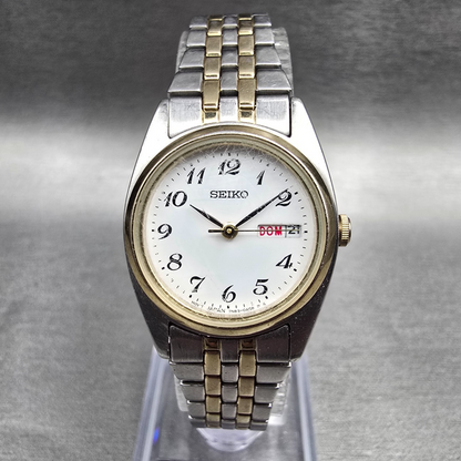 Seiko Watch Women 24mm White Dial Two Tone Daydate Round 7N83-0011 New Battery 00
