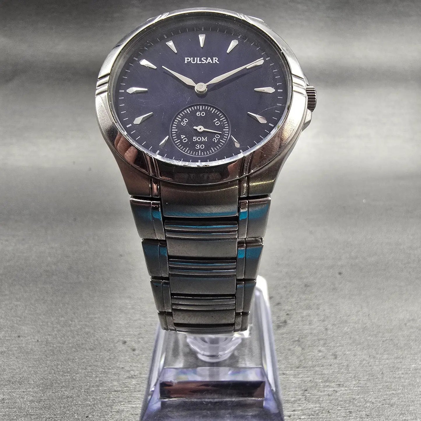 Seiko Pulsar Watch Men 36mm Blue Dial Silver Tone Round VD78-X003 New Battery5