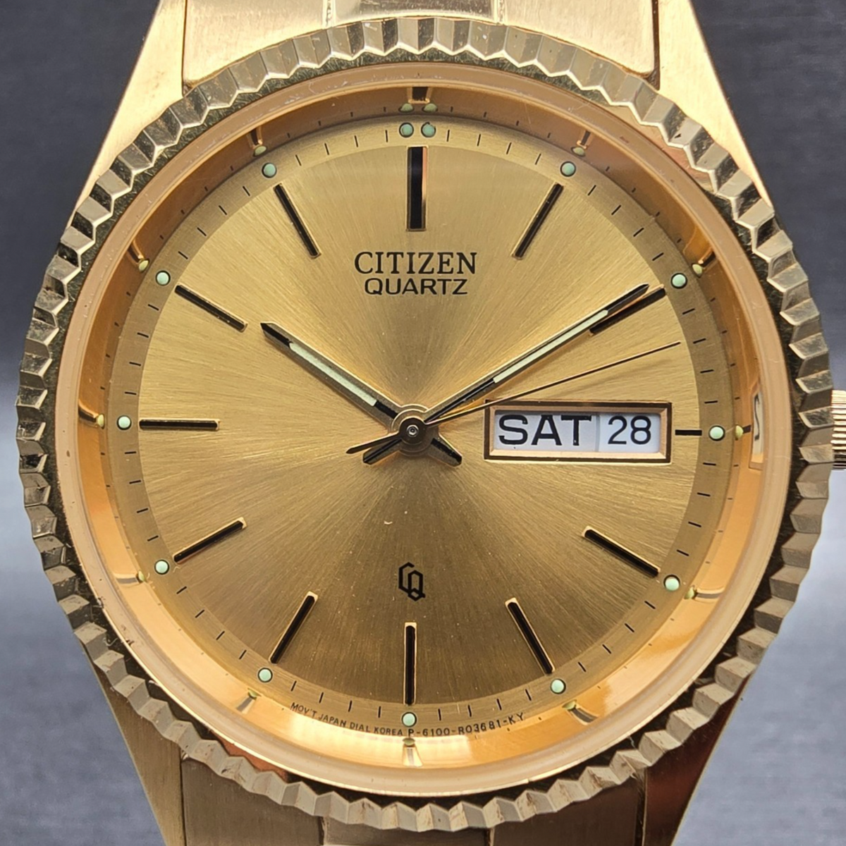 Citizen President Watch Men 35mm Gold Dial Gold Tone Daydate 6100-R00391 New Bat1