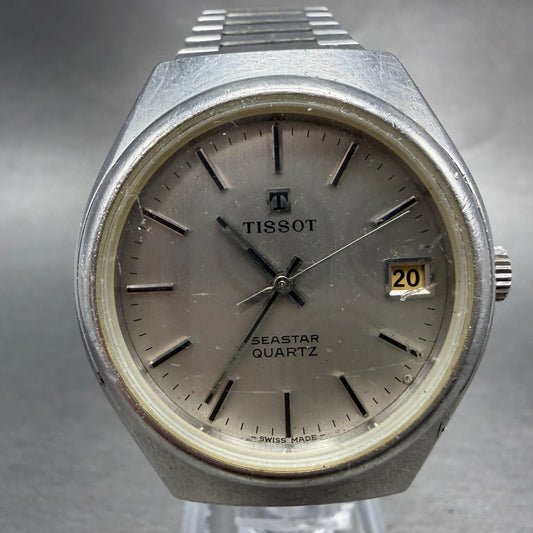 Tissot Seastar Quartz Watch Men Silver Dial Steel Date Round Vintage PARTS0