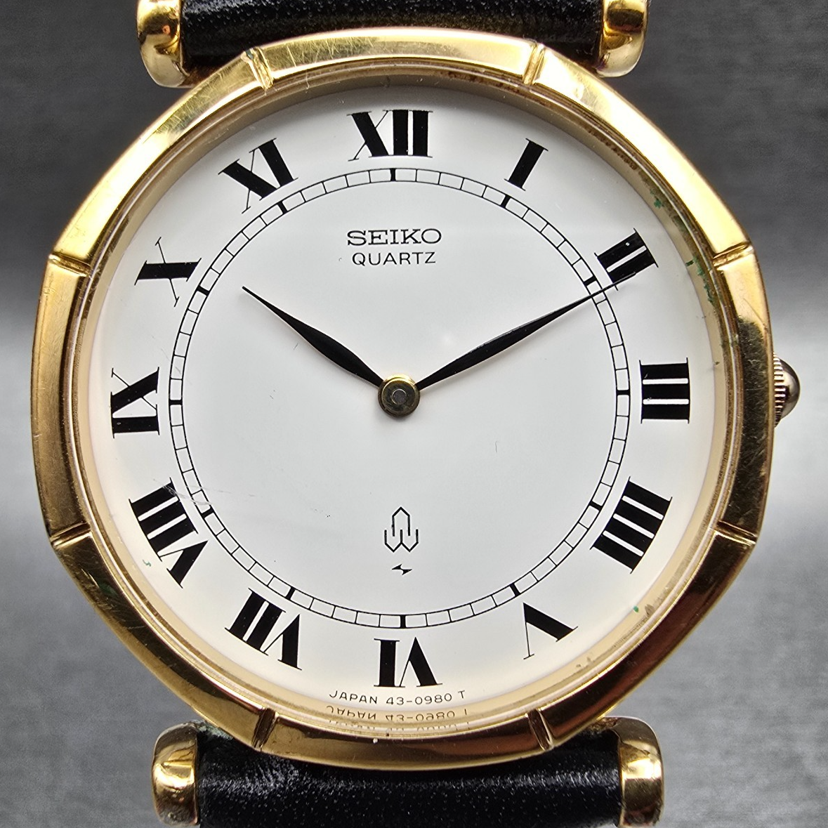 Seiko Watch Men 31mm White Dial Gold Tone Round 43-0170 New Battery Vintage1