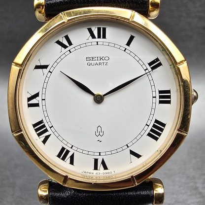 Seiko Watch Men 31mm White Dial Gold Tone Round 43-0170 New Battery Vintage1