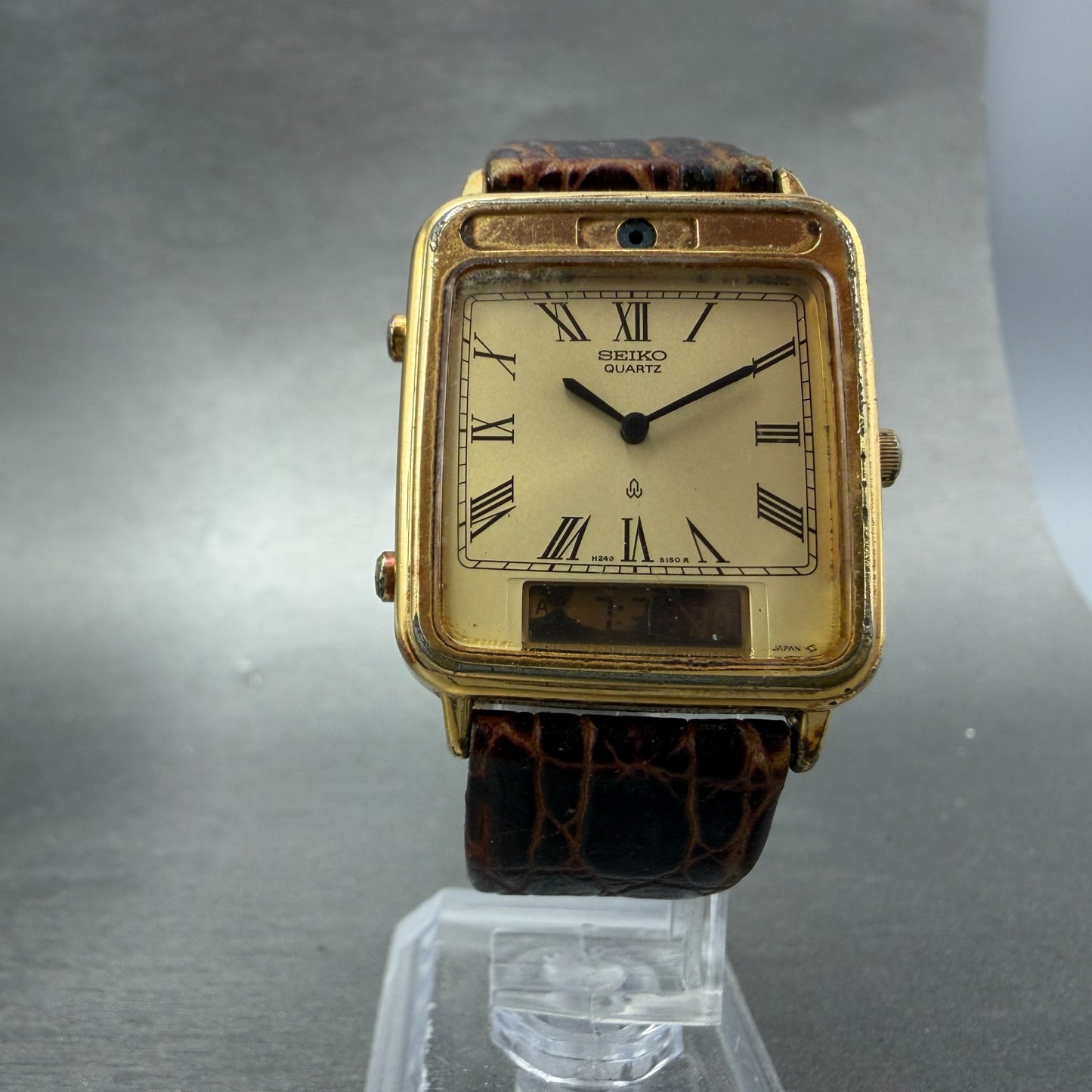 Seiko Tank Watch Men 28mm Analog Digital Gold Tone Alarm Chrono H249-5110 PARTS6