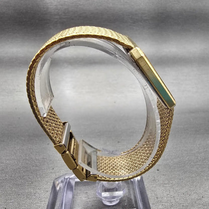 Seiko Watch Men 26mm Gold Dial Gold Tone Rectangle 6020-5339 New Battery Vintage8