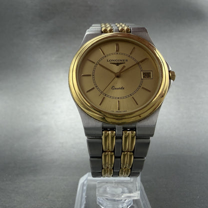 Longines Master Piece Watch Men 32 Gold Dial Two Tone Date Round 7283 New batt5
