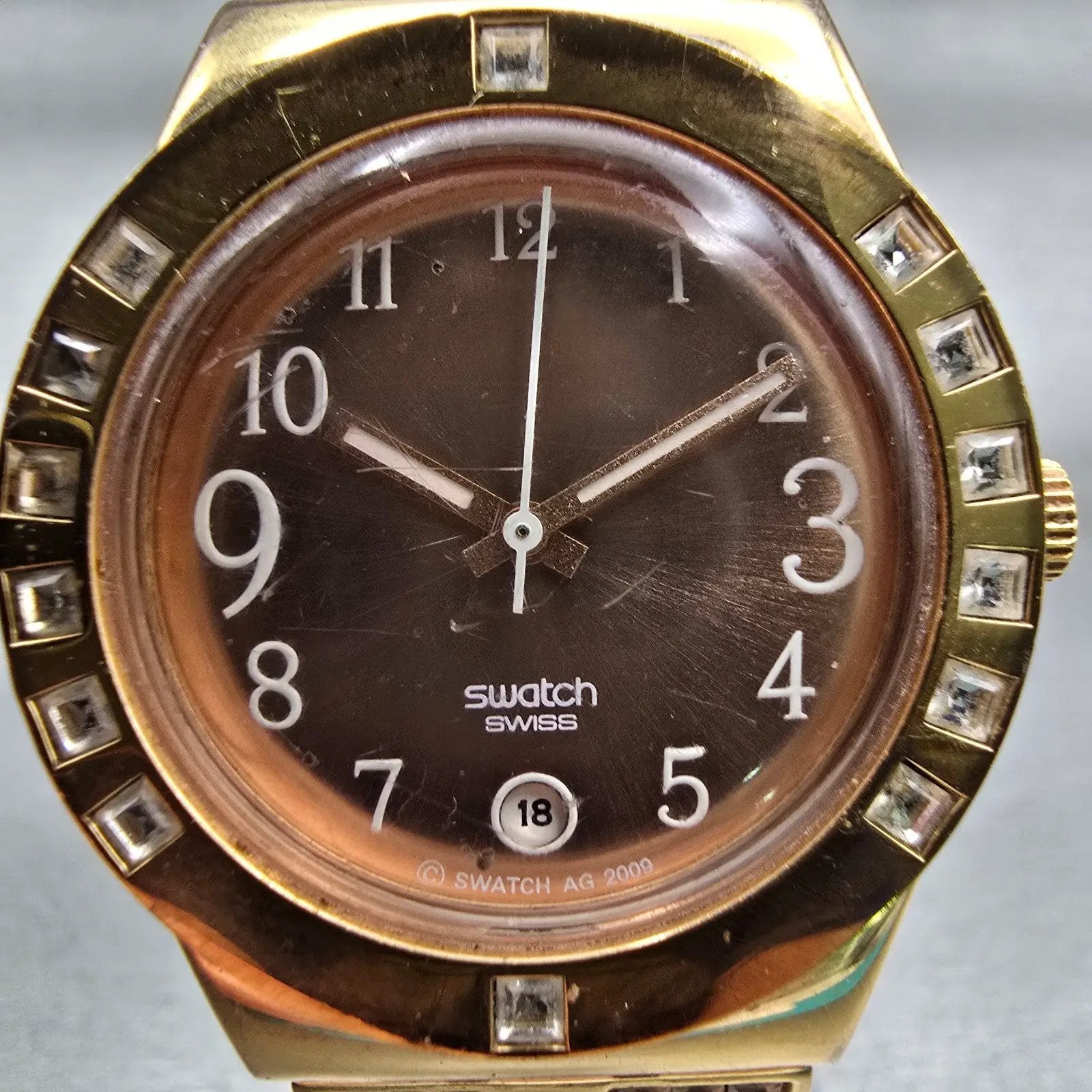 Swatch Irony Fancy Me Watch Women 33mm Gold Dial Rose Gold Date READ!!! New Batt1