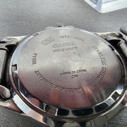 Casio MTD1046 Dive Watch Men 38mm Silver Dial Silver Tone Daydate PARTS10