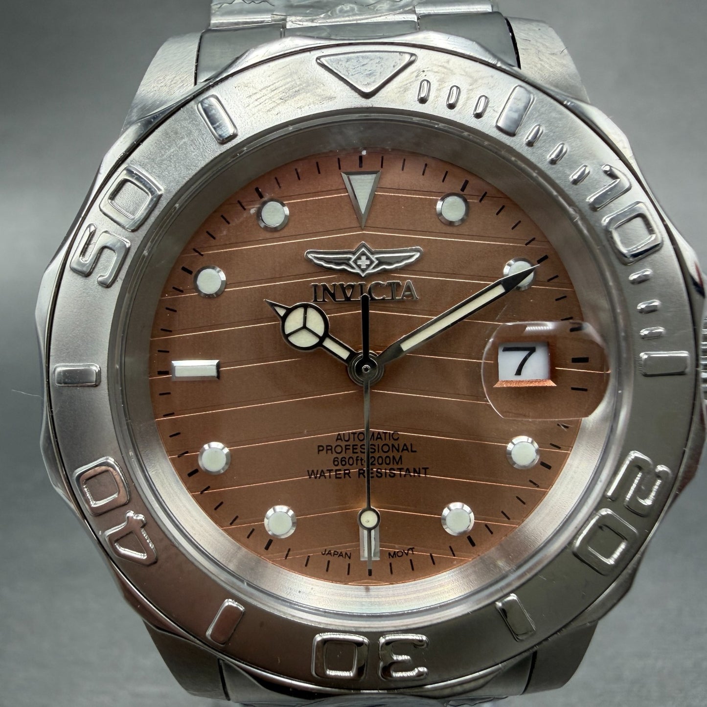 Invicta Pro Diver Watch Men 38mm Rose Dial Steel Date Automatic Runs 22511