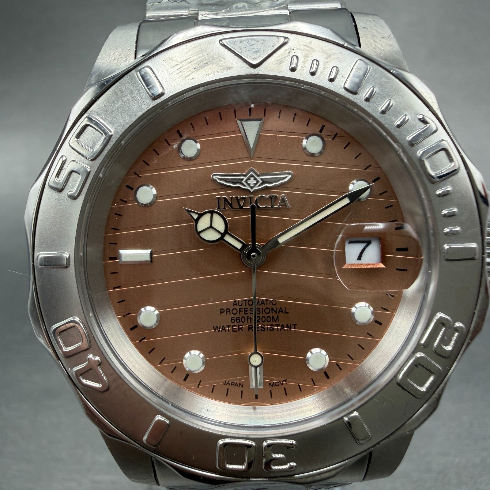 Invicta Pro Diver Watch Men 38mm Rose Dial Steel Date Automatic Runs 22511