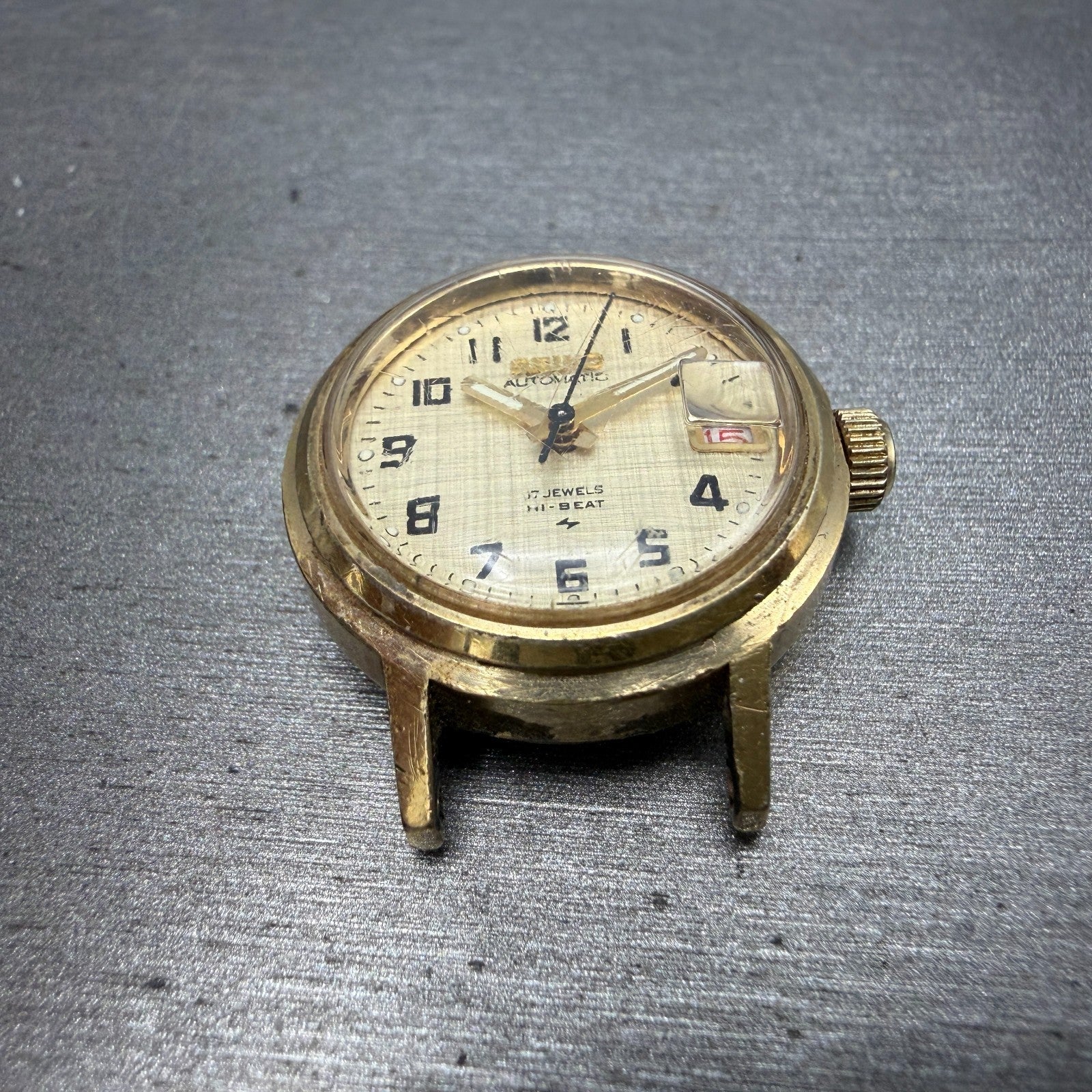 Seiko Automatic Watch Women 24mm Champagne Dial Gold Tone Date 2205-0599 PARTS3