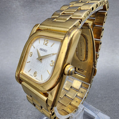 Seiko Watch Women 23mm White Dial Gold Tone Rectangle 4N00-6769 New Battery