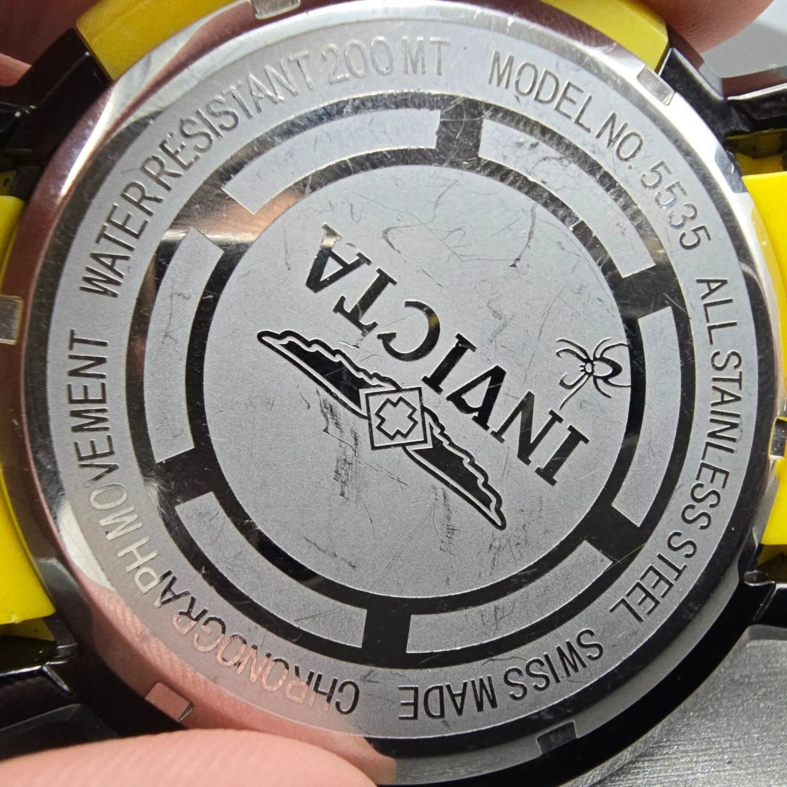 Invicta Chronograph Watch Men 55mm Yellow Dial Black Tone Date 5535 New Battery6