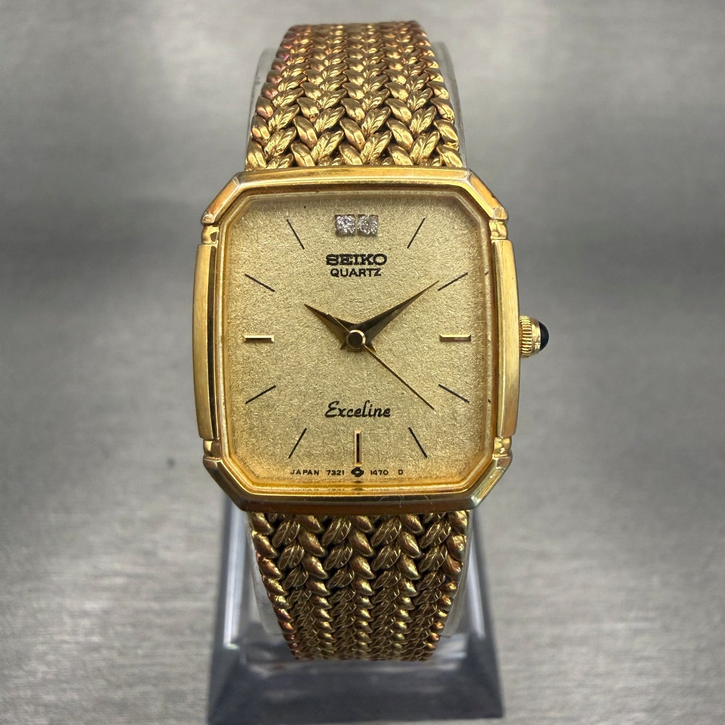 Seiko Exceline Watch Women 19mm Gold Dial Gold Tone Square 7321-5910 New Battery0