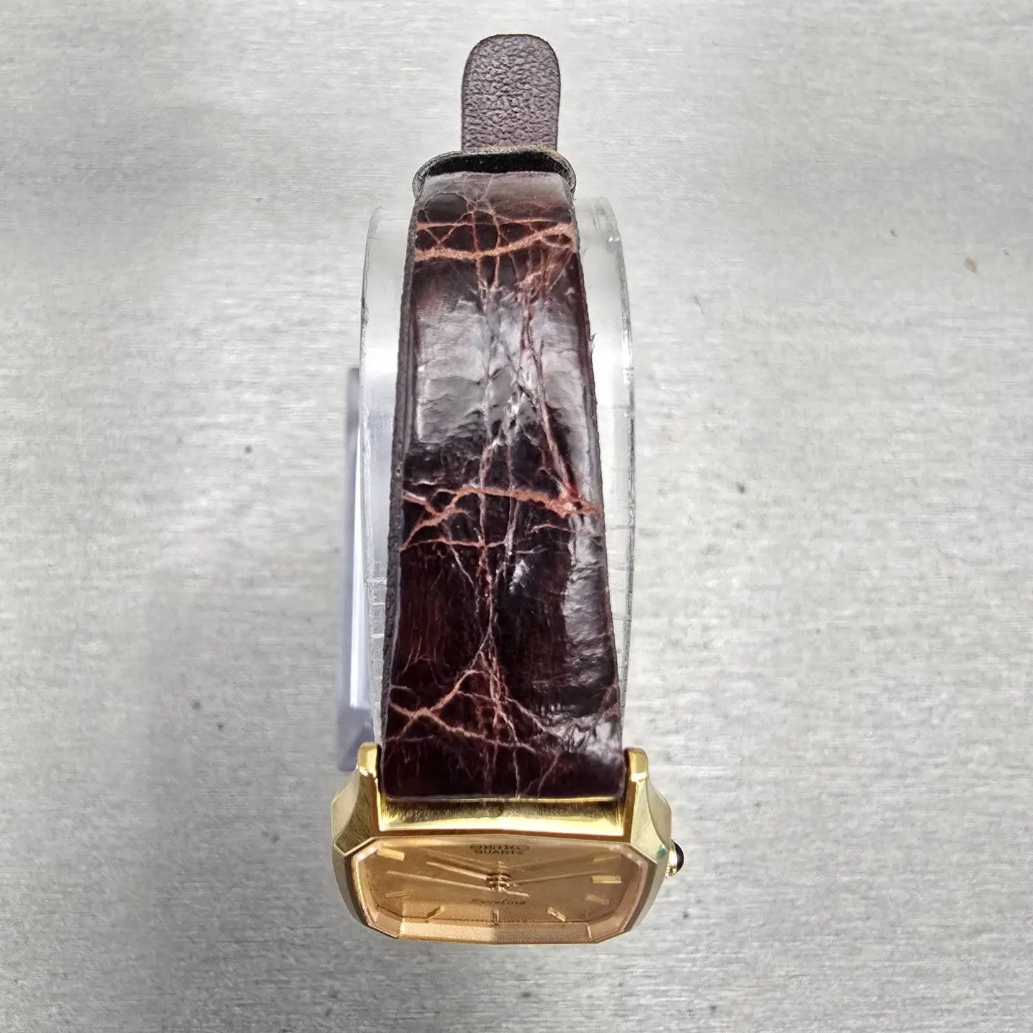 Seiko Exceline Watch Women 21mm Gold Dial Gold Tone Rectangle c New Batt4