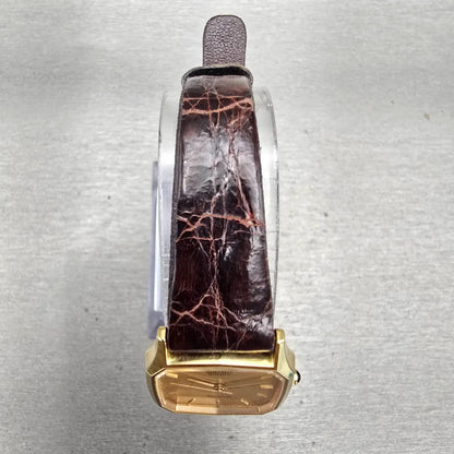 Seiko Exceline Watch Women 21mm Gold Dial Gold Tone Rectangle c New Batt4