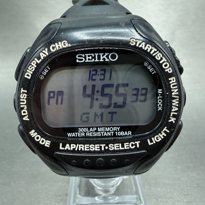 Seiko Super Runner Digital Watch Men 46mm Black Alarm Chrono S670-00A0 New Batt0