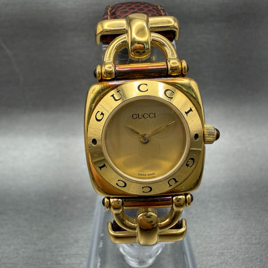 Gucci 6300L Watch Women 22mm Gold Dial Gold Plated Square New battery VTG0
