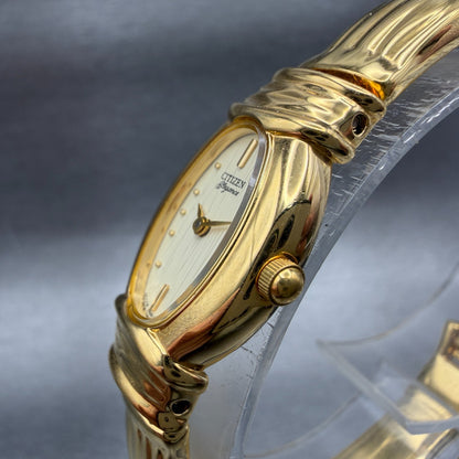 Citizen Elegance Watch Women 17mm Champagne Dial Gold Tone Oval New Battery2