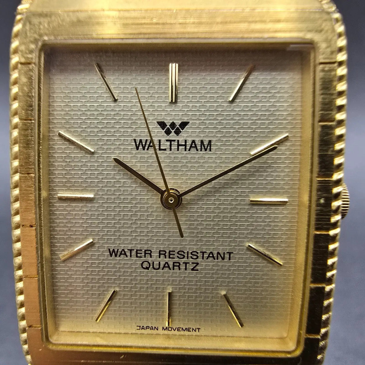 Waltham Tank Watch Men 27mm Gold Dial Gold Tone Rectangle New Battery VVTG1
