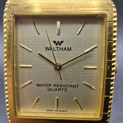 Waltham Tank Watch Men 27mm Gold Dial Gold Tone Rectangle New Battery VVTG1