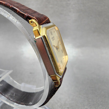 Seiko Tank Watch Women 20mm White Dial Two Tone Rectangle 73215470 New Battery3