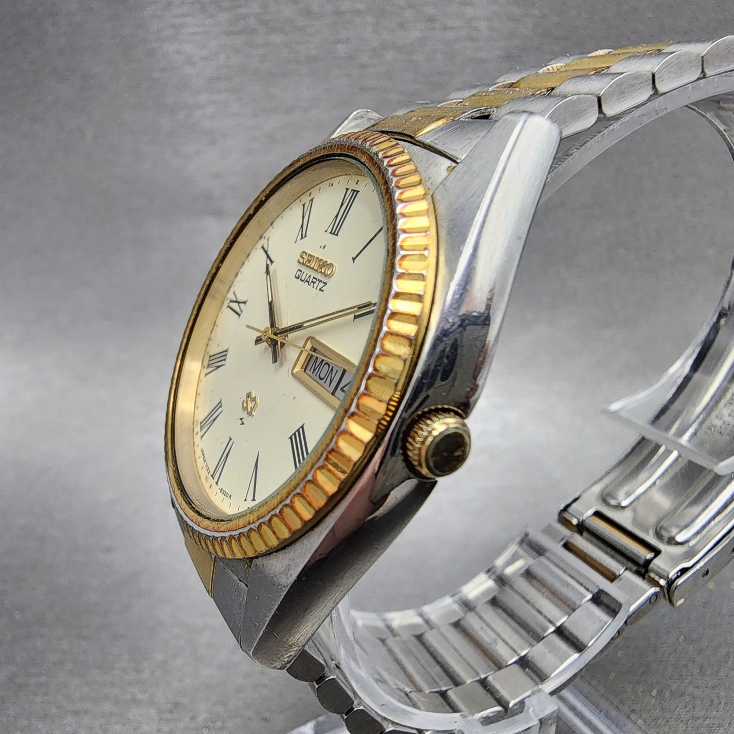 Seiko President Watch Men 37mm Cream Dial Two Tone Daydate Round New Battery2