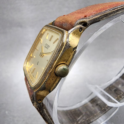 Citizen CQ Tank Watch Women 20mm Champagne Dial Gold Tone 3220320697 NewBattery2
