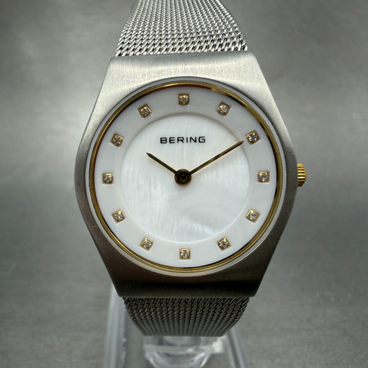 Bering Watch Women 27mm MOP Dial Silver Tone Mesh Band 11927-004 Round New batt0