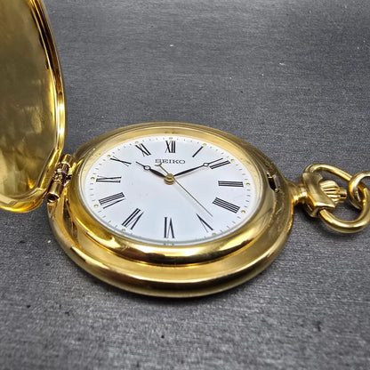 Seiko Pocket Watch Men 46mm White Dial Gold Tone Round V701-0B89 PARTS2