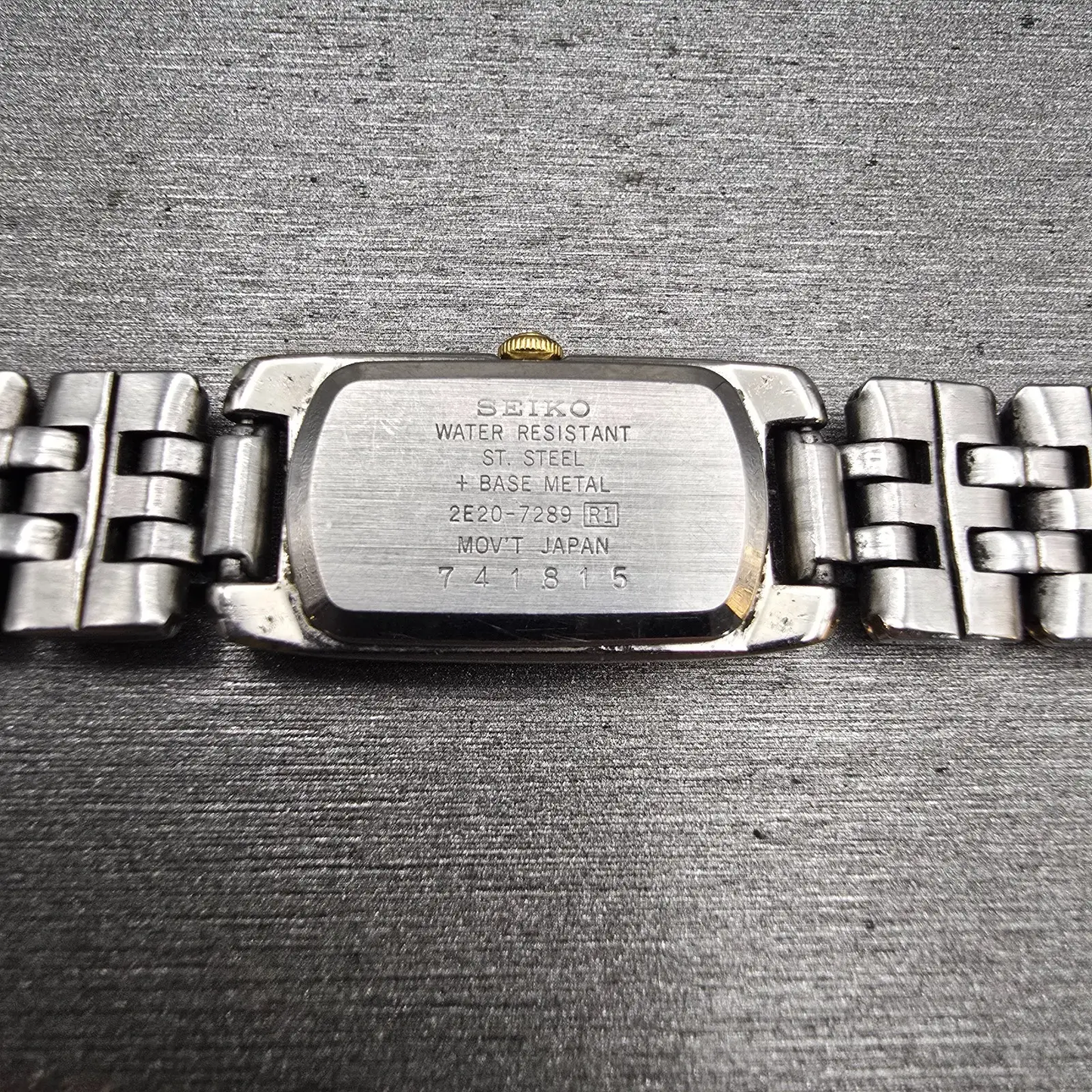 Seiko Watch Women 14mm Black Dial Two Tone Rectangle 2E20-7289 New Battery VTG10