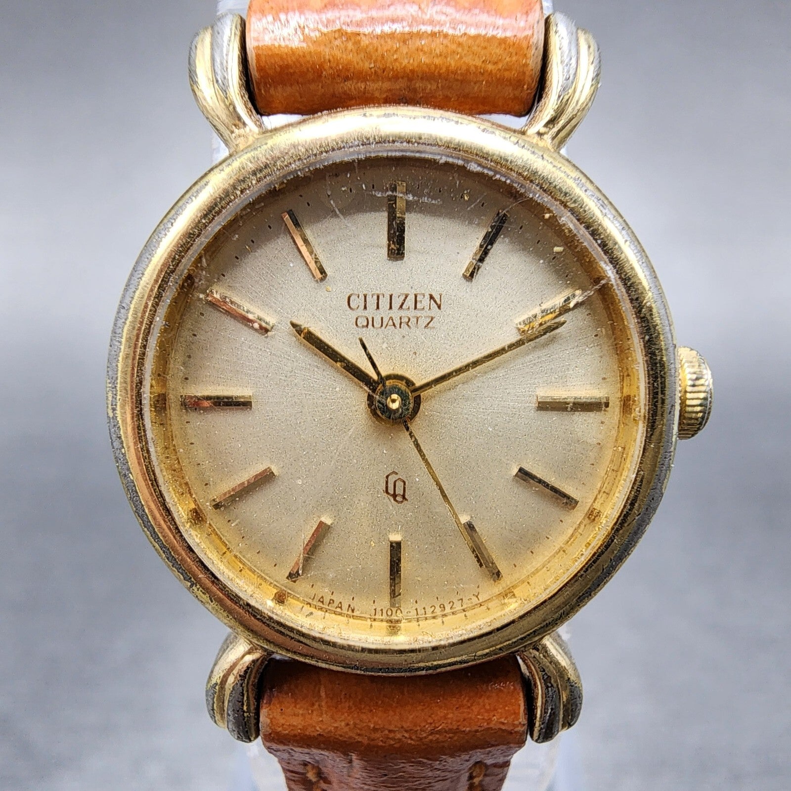Citizen CQ Watch Women 20mm Champagne Dial Gold Tone Round 4106113 New Batt1