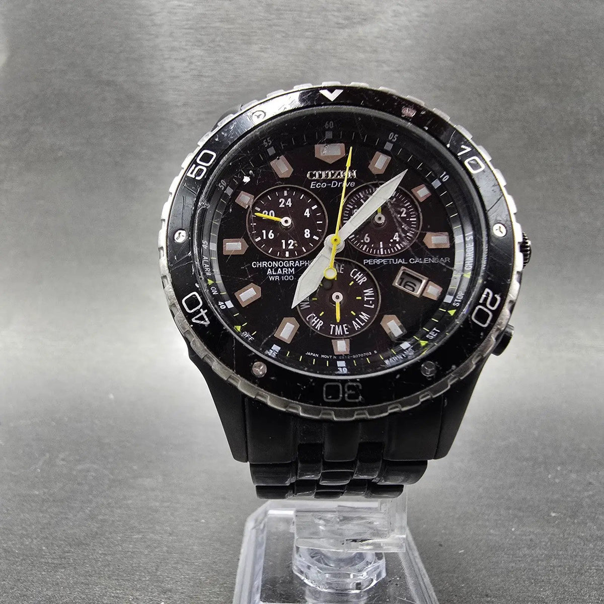 Citizen Eco-Drive Chronograph Watch Men 43mm Black Dial Steel Date Round Works6