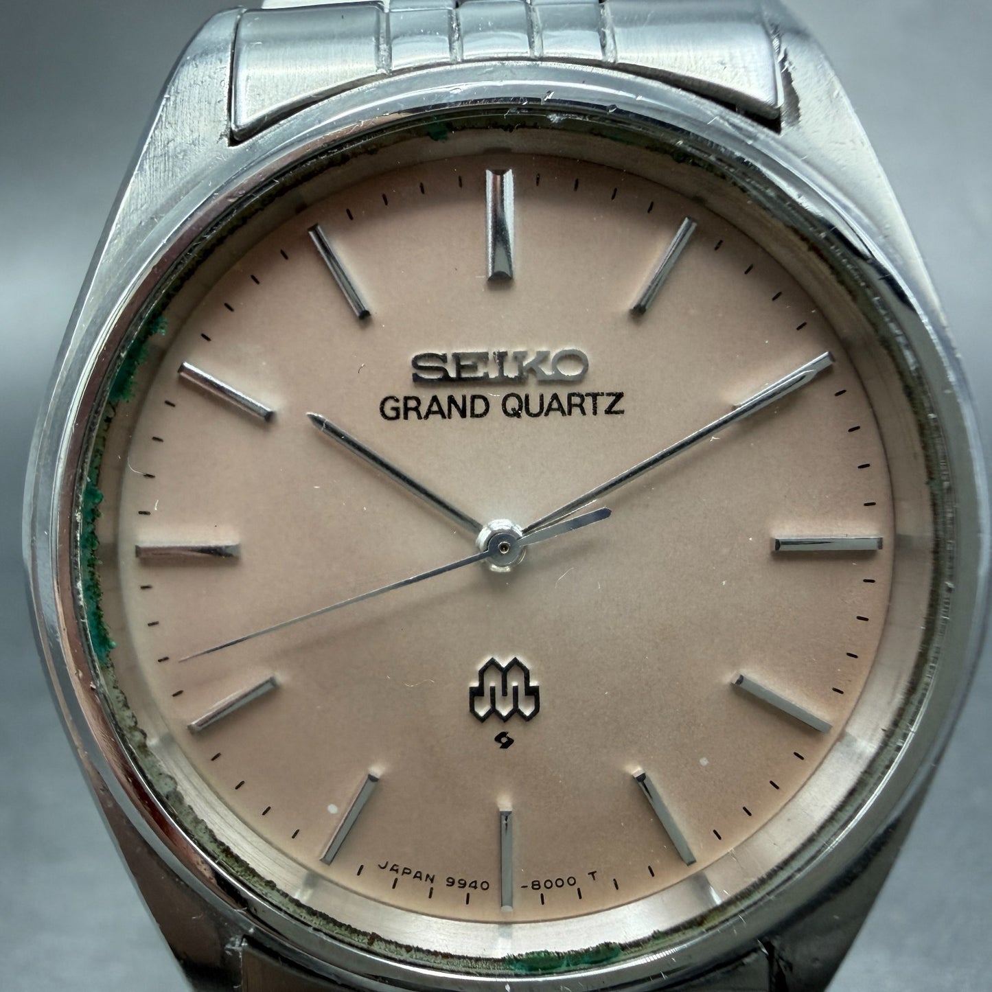 Seiko Grand Quartz Watch Men 35mm Pink Dial Silver Tone Round 9940-8000 New Batt1