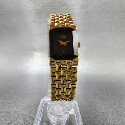 Citizen Elegance CQ Tank Watch Women 14mm Black Dial Gold Tone New Battery5