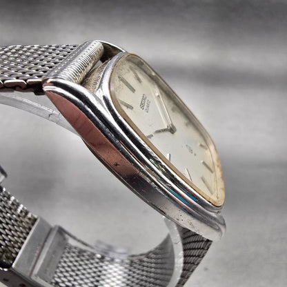 Seiko Watch Men 37mm Silver Dial Silver Tone Rectangle 43-5200 New Battery VTG3