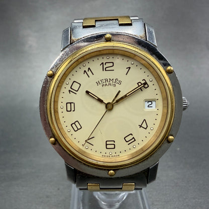 Hermès Clipper watch Men 36mm Cream Dial Two Tone Date Round 751009 New Battery0