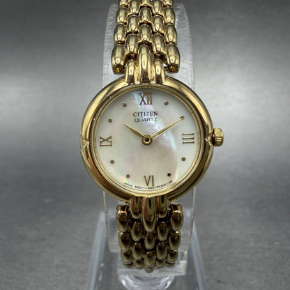 Citizen CQ Watch Women 20mm MOP Dial Gold Tone Round 5920-S49577 New Battery0